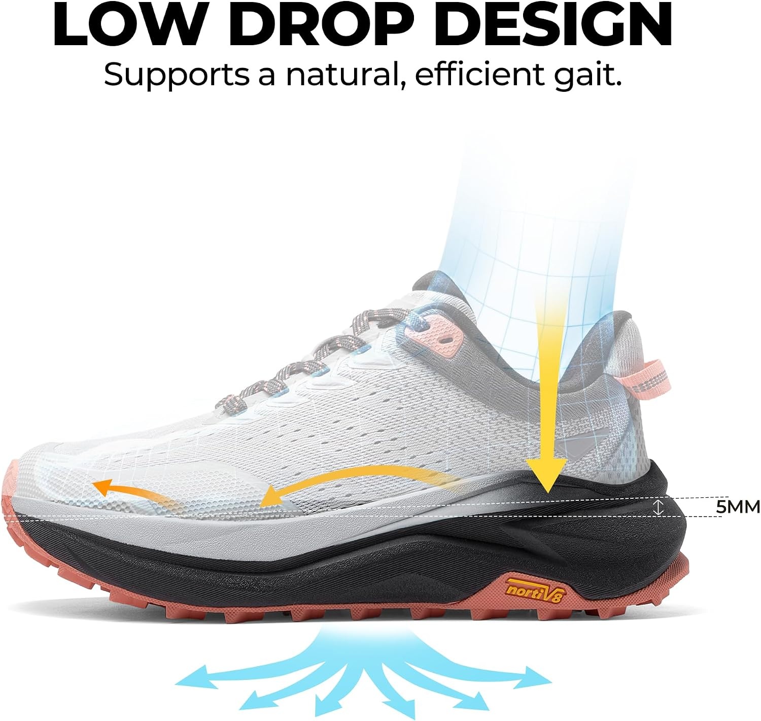 image:imageNORTIV 8 Womens Wide Toe Box Trail Running Walking ShoeLight GreyPink
