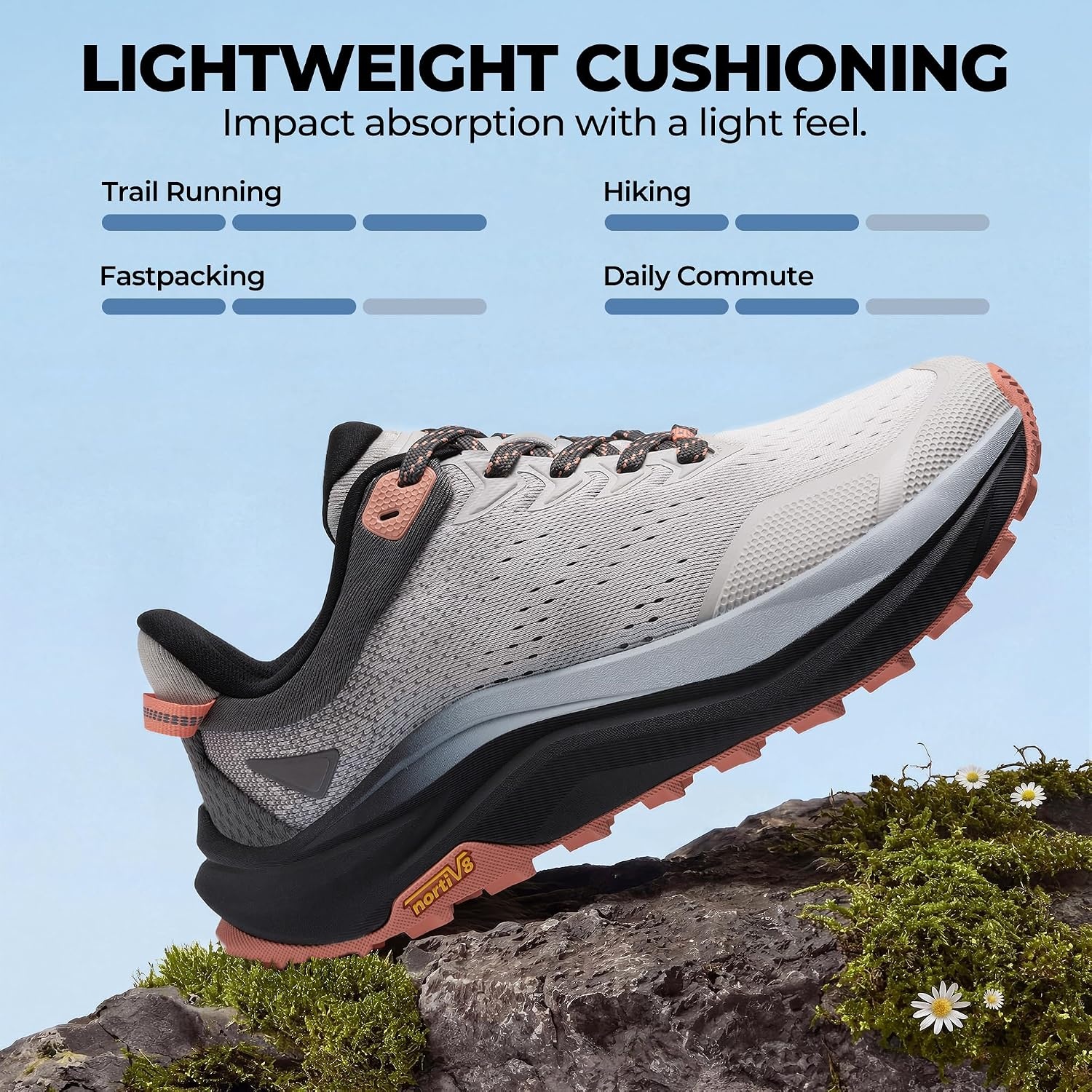 image:imageNORTIV 8 Womens Wide Toe Box Trail Running Walking ShoeLight GreyPink