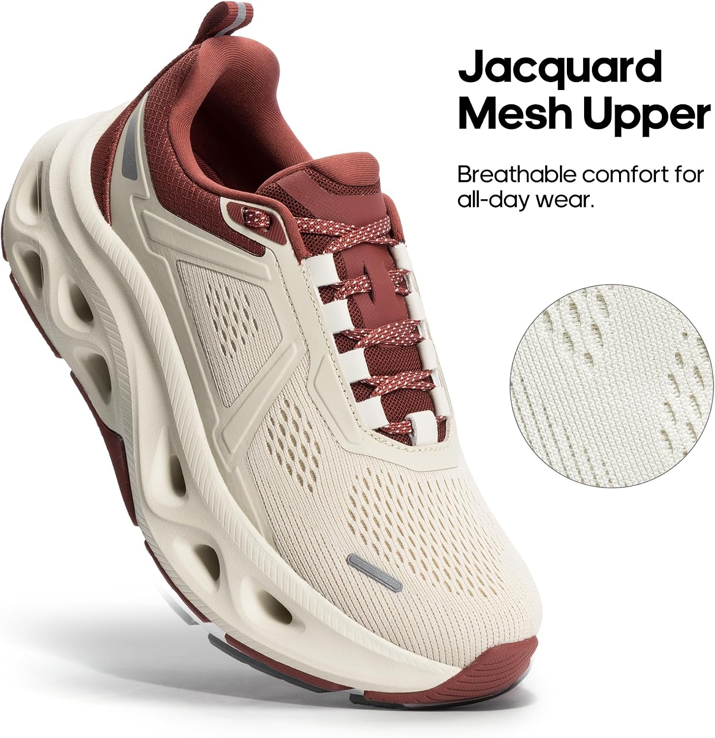 image:imageNORTIV 8 Womens Cushioned Walking Fashion SneakersBeigeBurgundy
