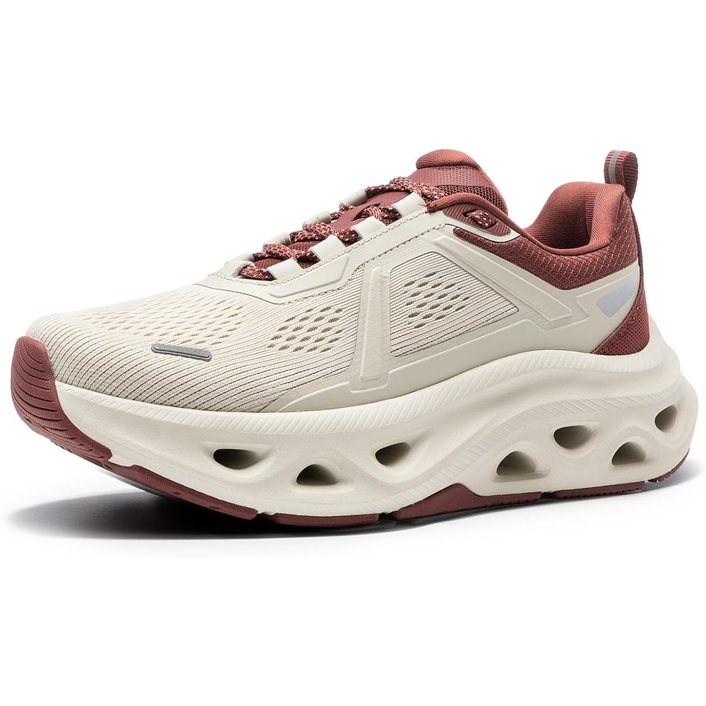 image:imageNORTIV 8 Womens Cushioned Walking Fashion SneakersBeigeBurgundy